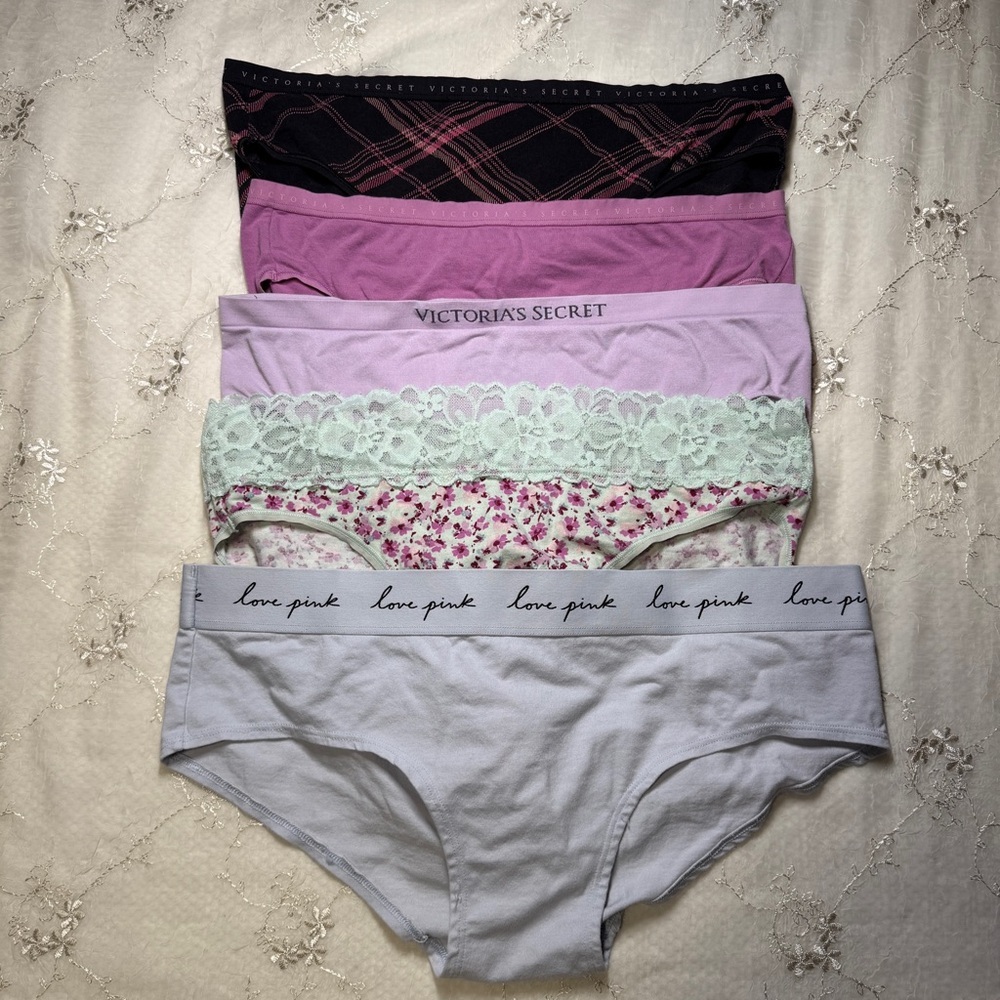 victoria’s secret mixed brief panty bundle (5‑pack) – size xl + 1 xxl pink
